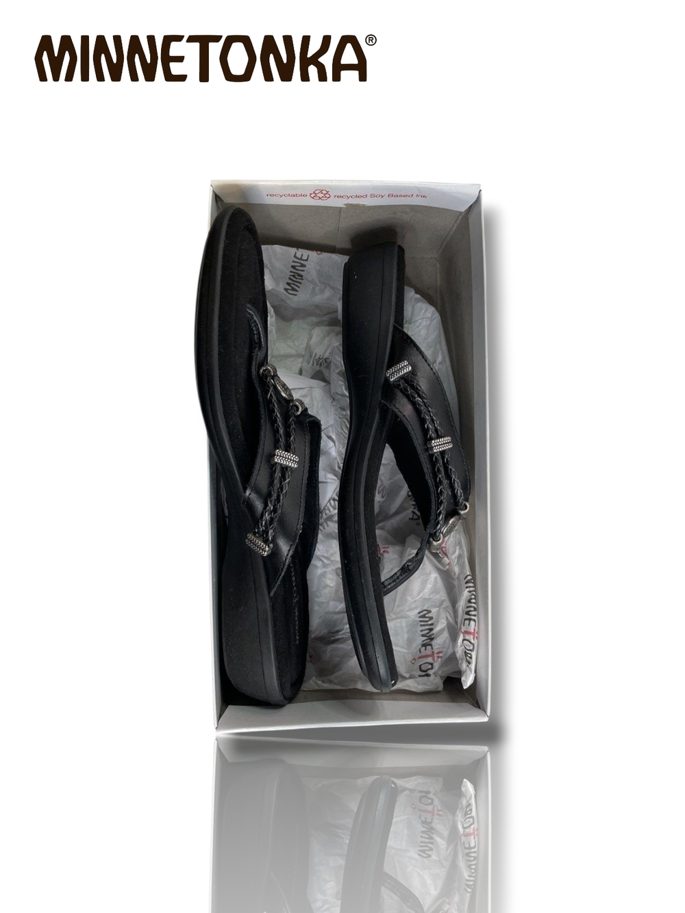 Minnetonka Women’s Silverthorne 360 Black Braided Thong Western Sandals Size 10 - Picture 6 of 7